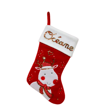 Botte de Noël Renne avec bonnet et écharpe rouge vichy - Millepaillettes