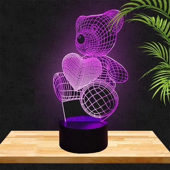 Lampe led 3D ourson coeur - Le génie de la lampe